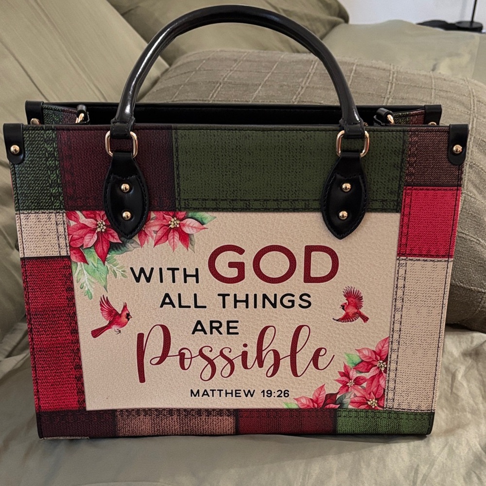 Blesses Inspirational Floral Plaid Tote